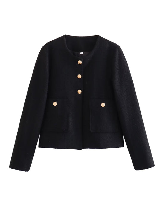 Damen Kurze Tweedjacke mit dekorativen Knöpfen EB