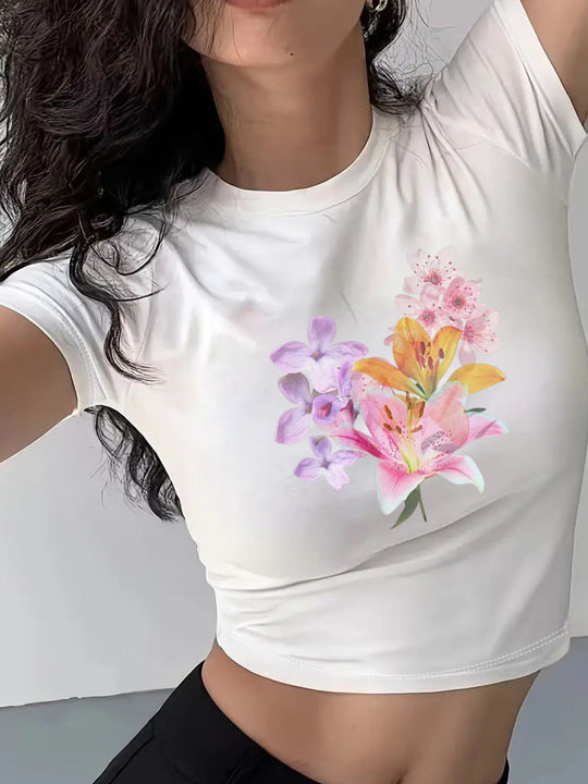 Damen Crop-T-Shirt mit kreativem Telefon-Design EB