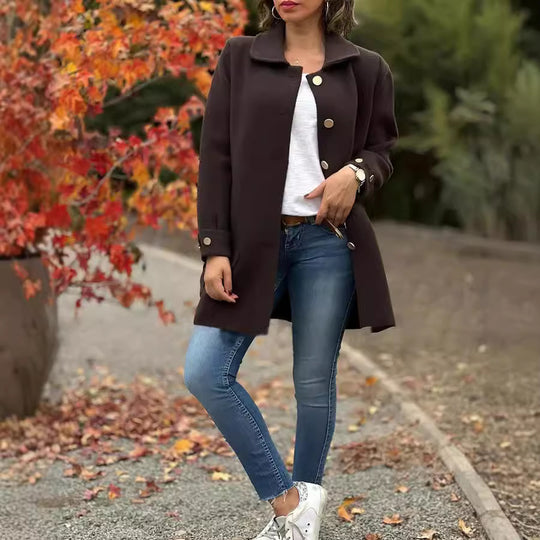 Damen Oversized Wollmantel mit dekorativen Knöpfen und großen Taschen EB