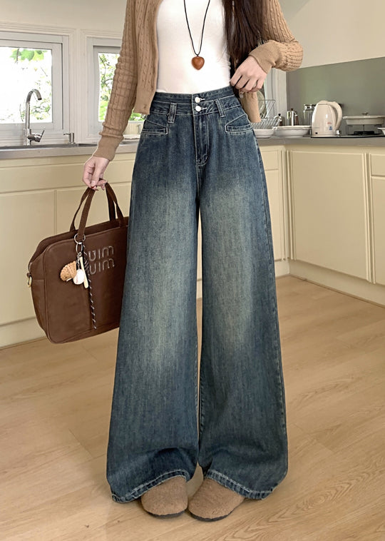 Damen Bequeme High-Waist Weitjeans mit Knopfdetail und modernen Taschen EB