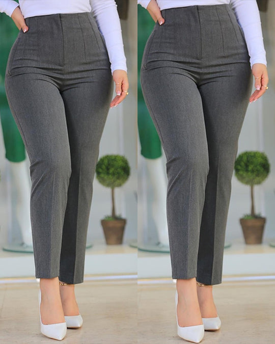 Damen Hochtaillierte Slim-Fit Bügelfalten-Hose mit geradem Bein EB
