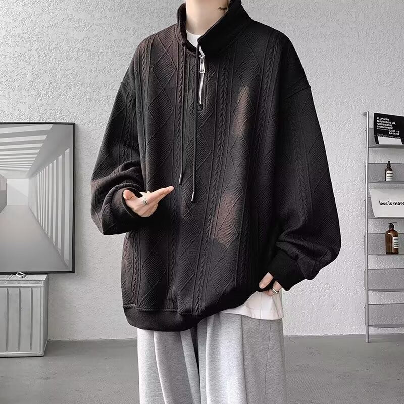 Damen lässiger Pullover mit modernem Stehkragen und Ringelzug EB