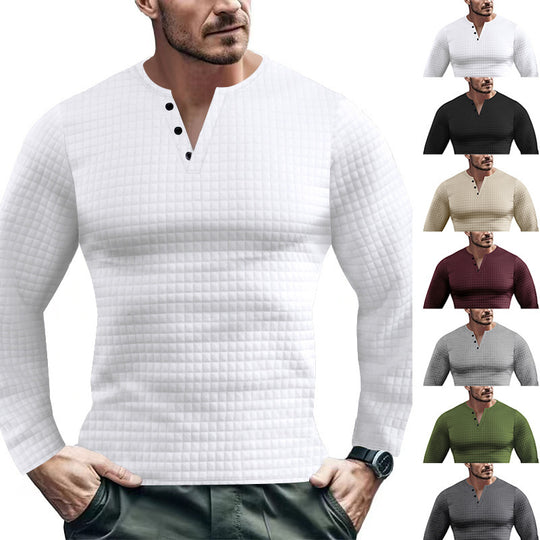 Herren Langarmshirt mit strukturiertem Design und modischem Knopfverschluss EB