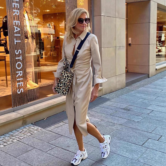 Damen Hemdblusenkleid mit eleganter Taillierung und durchgehendem Knopfverschluss Heidi-Mode