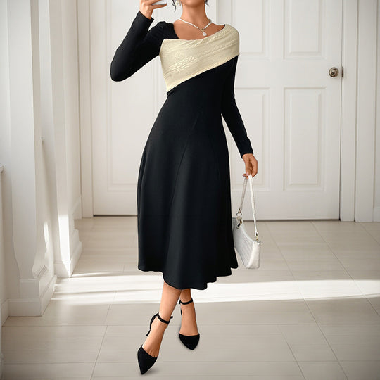 Damen Asymmetrisches Midikleid mit One-Shoulder-Strickdetail und figurbetontem Fall EB