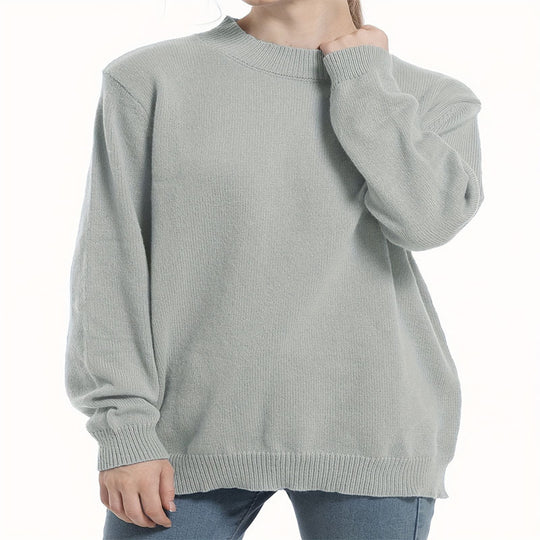 Damen lässiger Pullover mit strukturiertem Rundhalsausschnitt und überschnittenen Schultern EB