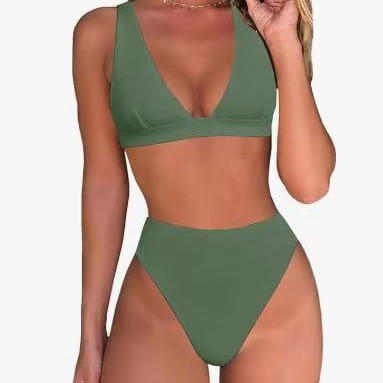 Damen Hochtailliertes Bikini Set mit V-Ausschnitt EB