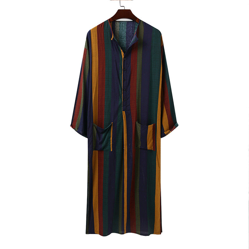 Damen nan lockeres Maxi-Leinenkleid mit durchgehender Knopfleiste Rundhalsausschnitt und aufgesetzten Taschen EB