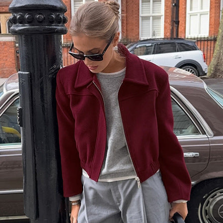 Damen Cropped Fleecejacke mit Stehkragen und Reißverschluss EB
