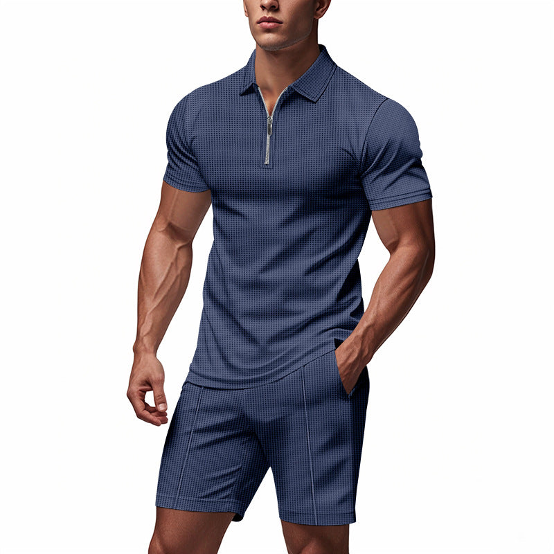 Herren Sportliches Kurzarm-Set mit teils strukturiertem Design und durchgehendem Reißverschluss EB