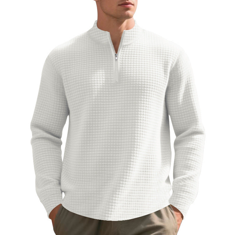 Herren nan urbaner Halbzip-Pullover mit feiner Quadratstruktur und hohem Stehkragen EB