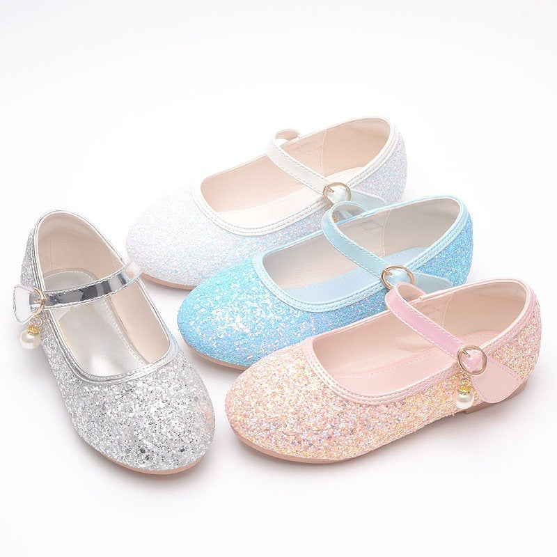 Mädchen Glitzernde Ballerinas mit Riemchen und Perlenapplikation EB