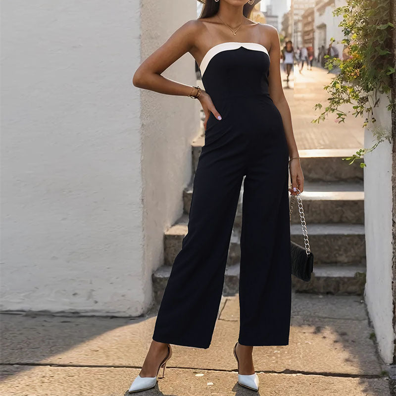 Damen Eleganter Jumpsuit im taillierten Design mit schulterfreiem Schnitt EB