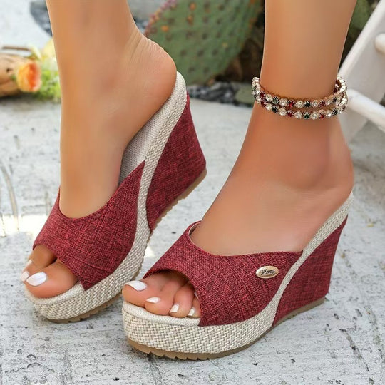 Damen Wedge-Pantoletten mit offenem Zehenbereich und hochgezogener Sohle EB