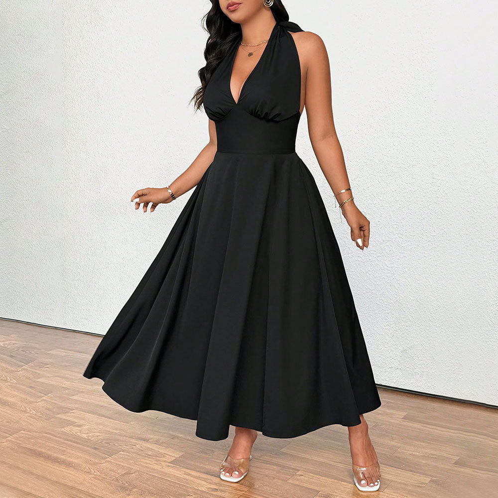 Damen elegantes etwas schwingendes Abendkleid mit tiefem V-Ausschnitt EB