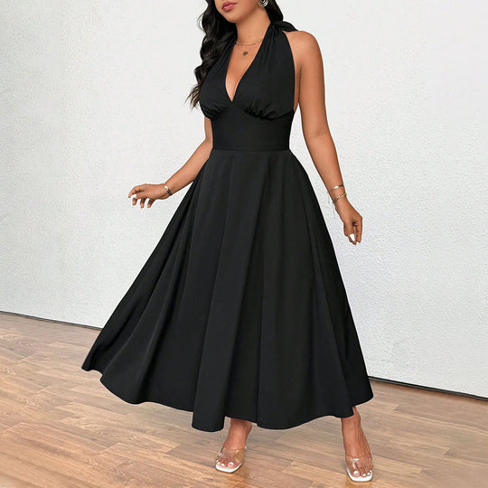 Damen elegantes etwas schwingendes Abendkleid mit tiefem V-Ausschnitt EB