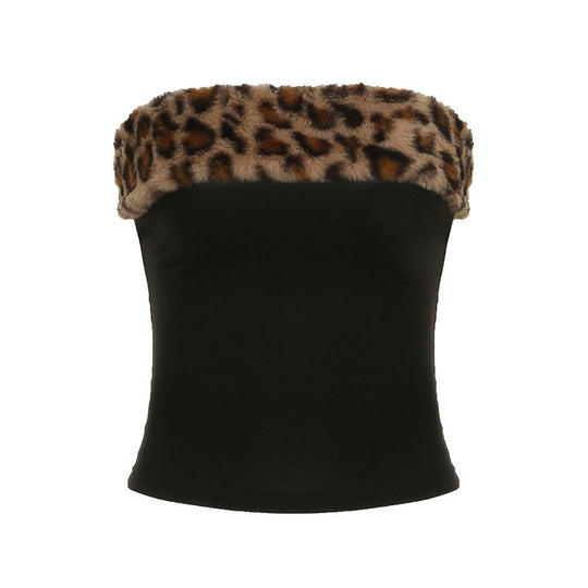 Damen Modisches Bustier mit Kunstfellkragen EB
