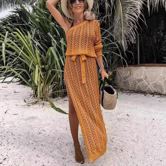 Damen Sommerliches Maxi-Kleid mit asymmetrischem Schnitt und lässigem Bindegürtel EB