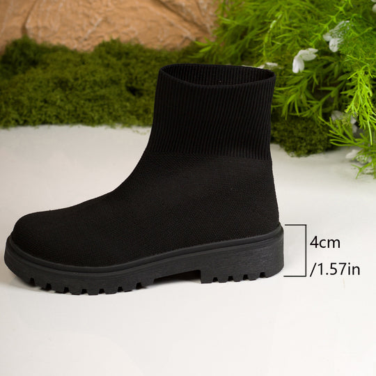 Damen nan gestrickte Sock-Stiefelette mit elastischem Rippbund stoßdämpfender Leichtsohle und robustem Traktorprofil EB