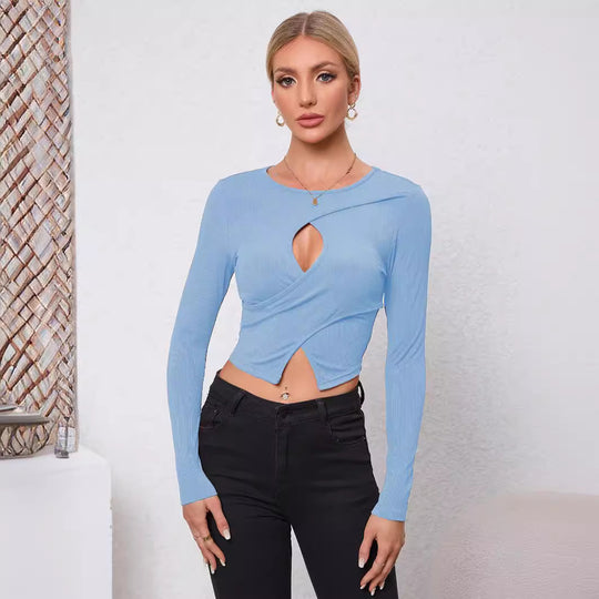 Damen Langarmshirt mit modischem Cut-Out und Raffung EB