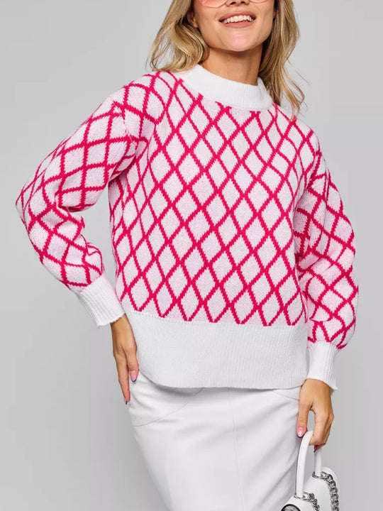 Damen lässiger Pullover mit modernem Rautenmuster und lässigem Schnitt EB