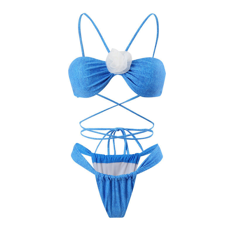 Damen Triangel-Bikini mit floralen Akzenten und schimmerndem Obermaterial EB