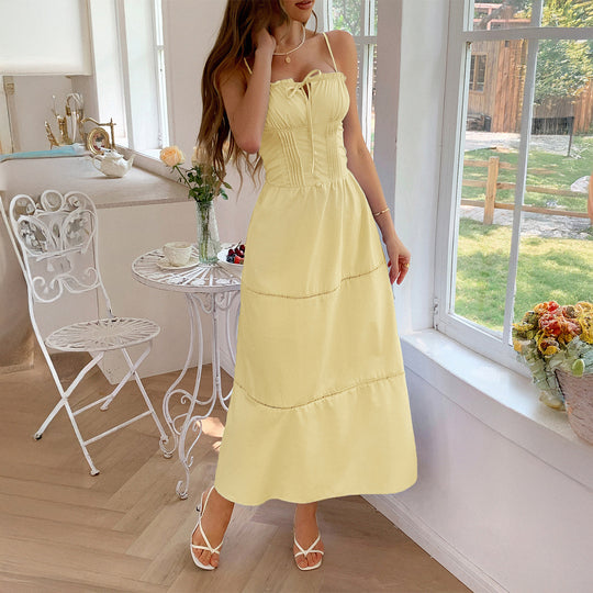 Damen Luftiges Sommerkleid mit Rüschendetails und Kordelzug EB