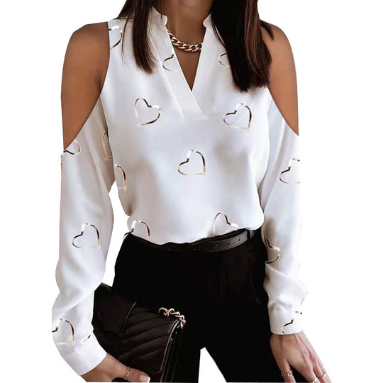 Damen Bluse mit schulterfreier Verarbeitung und floralem Druck EB