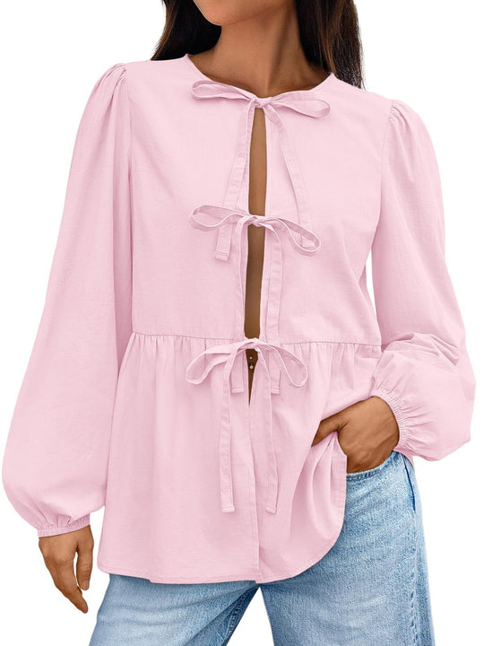 Damen Bluse mit Schleifen-Details und weitem Schnitt EB