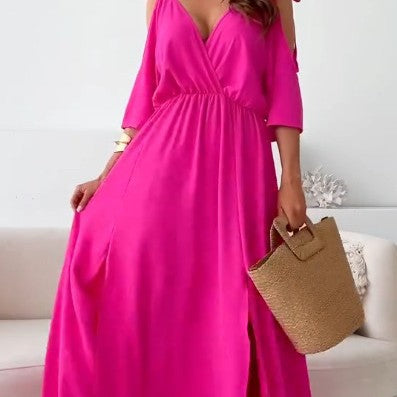 Damen Maxikleid mit V-Ausschnitt und seitlichen Schlitzen Heidi-Mode