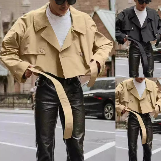 Damen Kurze Jacke mit doppelter Knopfleiste und bindbarem Saum EB