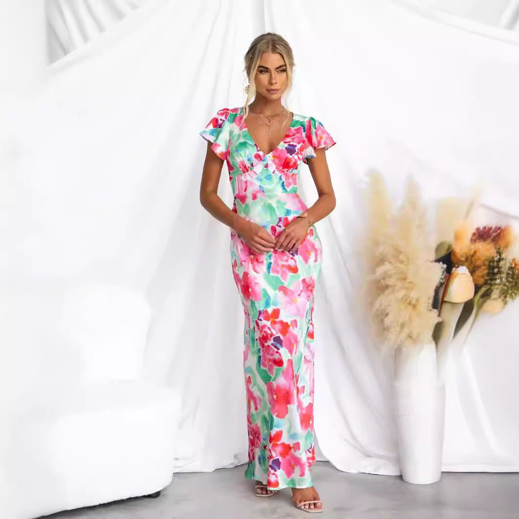 Damen Maxi-Kleid mit floralem Design und fließender Silhouette EB