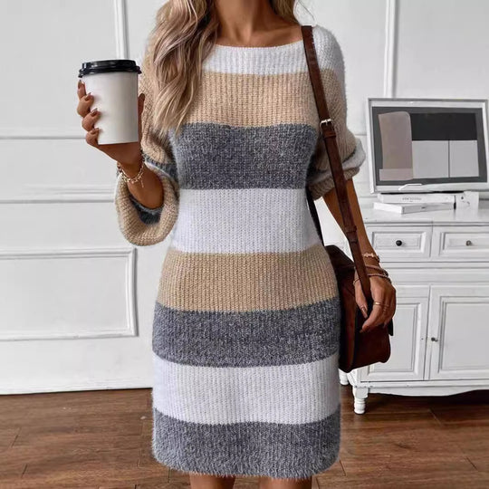 Damen gestreiftes Strickkleid mit weitem Schnitt EB