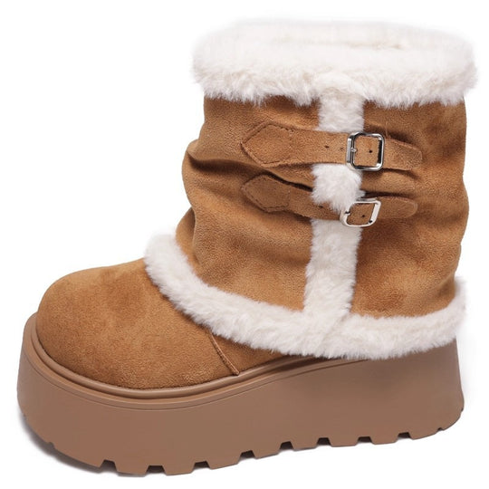 Damen Stiefeletten mit flauschigem Innenfutter und modischen Schnallendetails EB