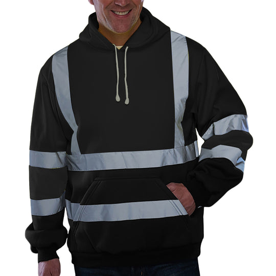 Herren nan reflektierende Sicherheits-Hoodie mit kontrastreichen Reflektorbändern, Kängurutasche und verstellbarer Kapuze EB