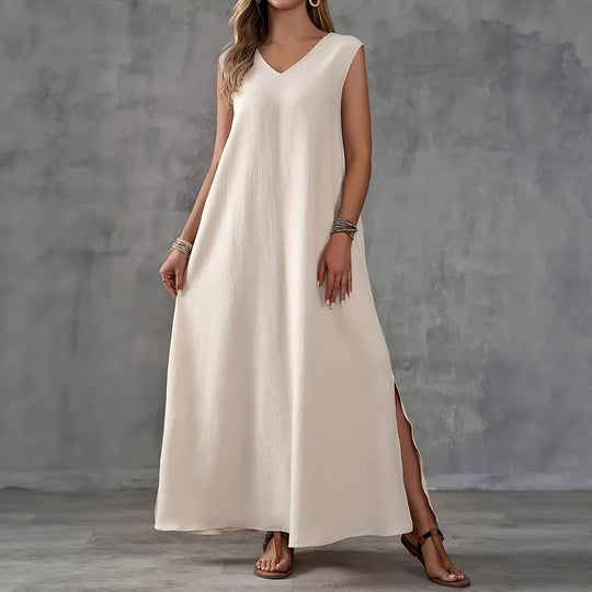 Damen Maxikleid mit schickem V-Ausschnitt und seitlichen Schlitzen EB