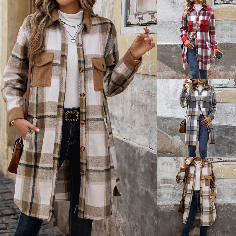 Damen Long-Hemdjacke im Overshirt‑Stil mit Brustklappen EB