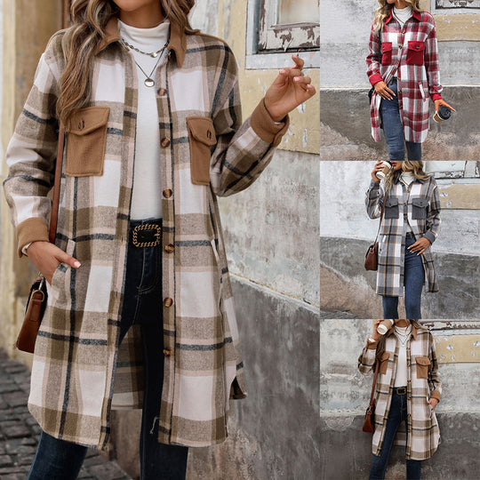 Damen Long-Hemdjacke im Overshirt‑Stil mit Brustklappen EB
