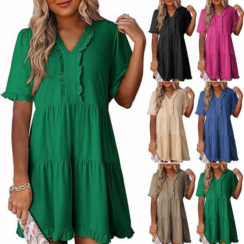Damen luftiges Sommerkleid mit Rüschendetails EB