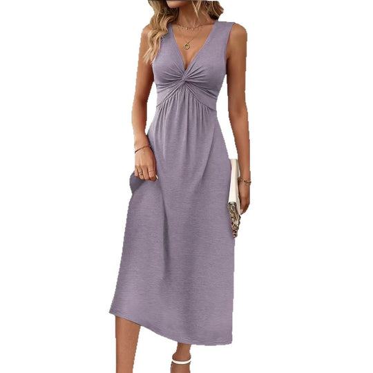Damen Midi-Kleid mit elegantem V-Ausschnitt und Raffungen EB