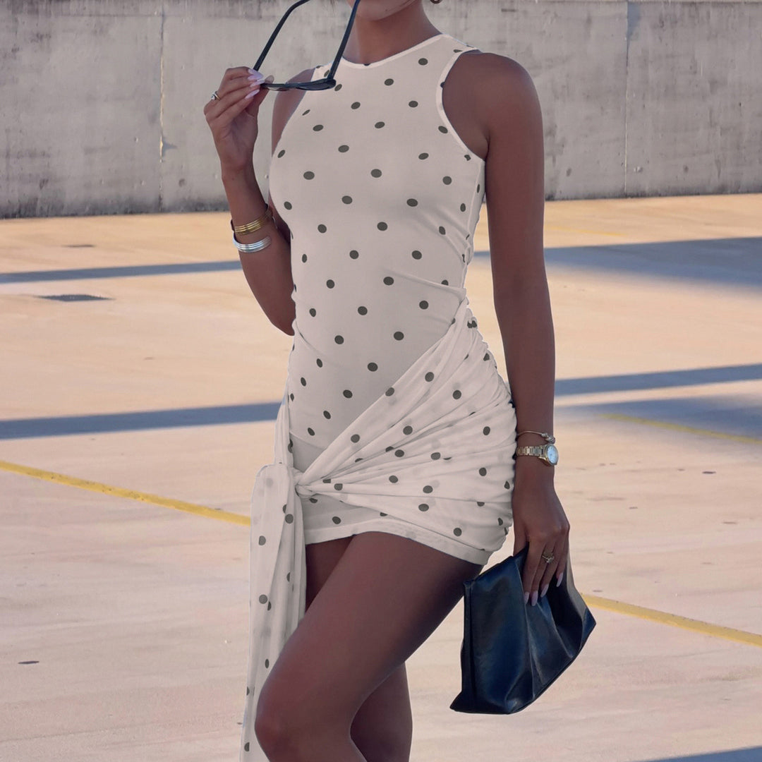 Damen Mini-Kleid mit Rüschendetails und modernen Punktmustern EB