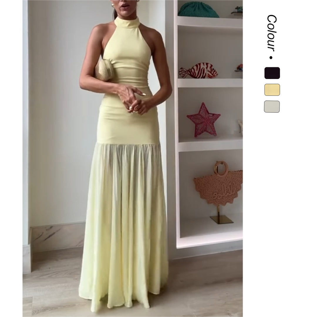 Damen Maxikleid mit hochgeschlossenem Design und fließendem Rock EB