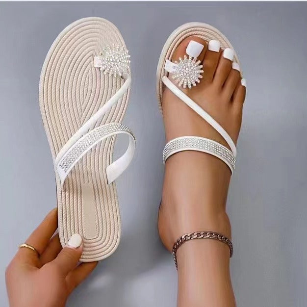 Damen modische Zehentrenner-Sandalen mit funkelndem Accessoire EB