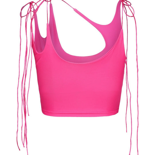 Damen Crop-Top mit einseitigem Cut-Out und trendigen Bändern EB