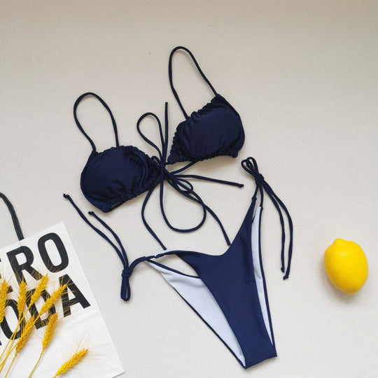 Damen Triangel-Bikini mit verstellbaren Schnürungen und kontrastierenden Akzenten EB