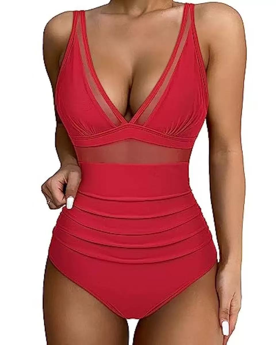 Damen Hochtaillierter Bikini mit transparenten Einsätzen EB