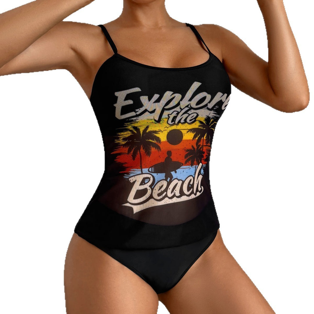 Damen Strandtop mit buntem Grafikdesign und passendem Bikiniunterteil EB
