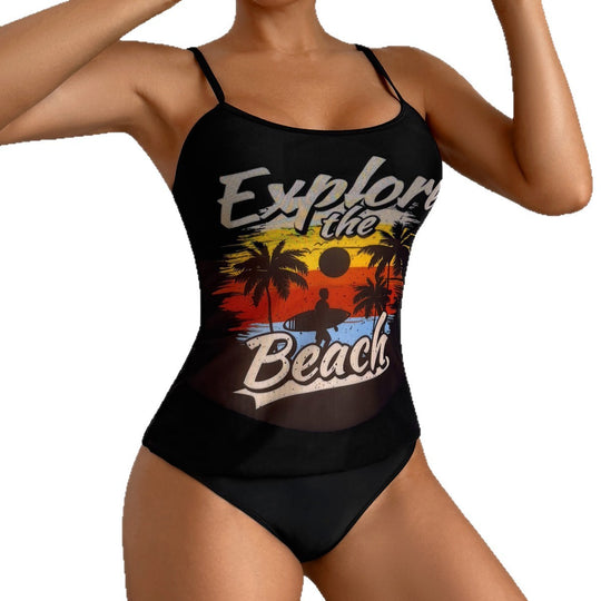 Damen Strandtop mit buntem Grafikdesign und passendem Bikiniunterteil EB
