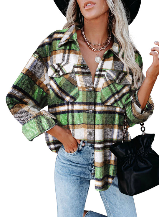 Damen Karierte Overshirt-Jacke aus weichem Flanell EB