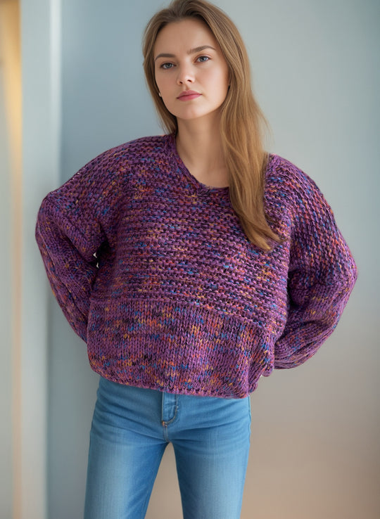 Damen grob gestrickter Pullover mit voluminösen Ärmeln EB